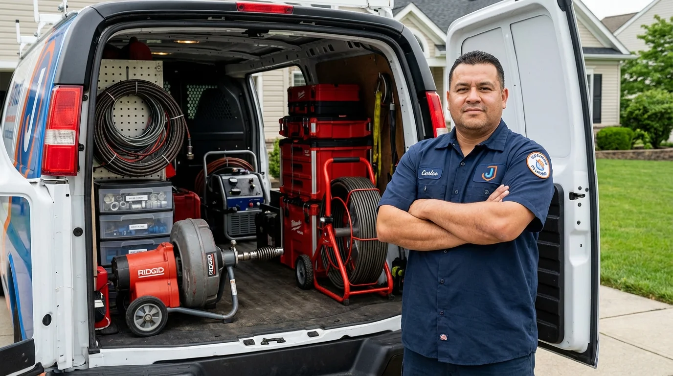 Professional drain cleaning equipment and Johns Plumbing LLC plumber in Kensington