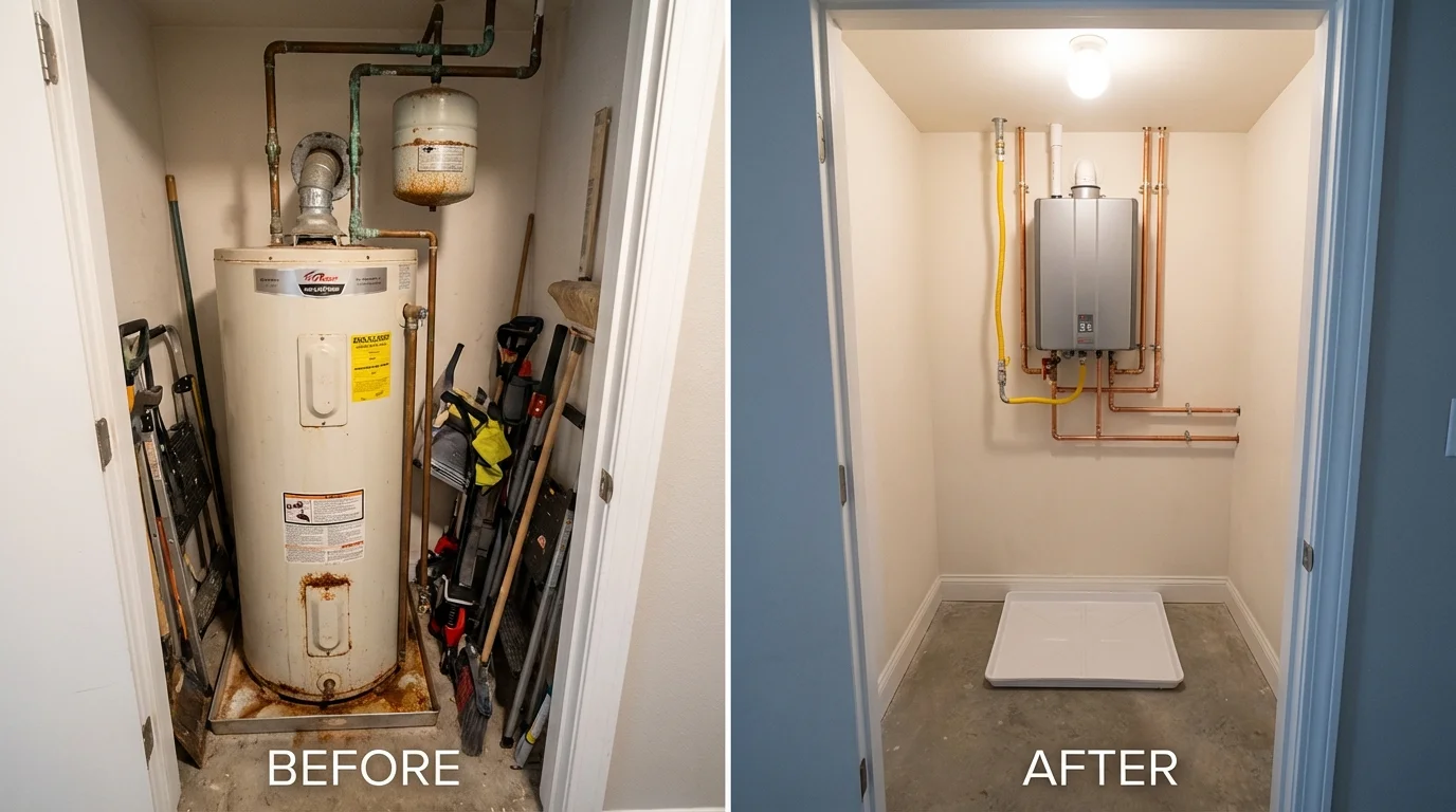 Tank water heater versus wall-mounted tankless unit comparison for Kensington, MD homeowners
